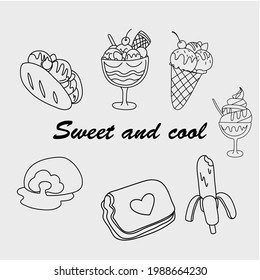  Set of hand drawn ice cream. Vector Good for menu cover, print design.