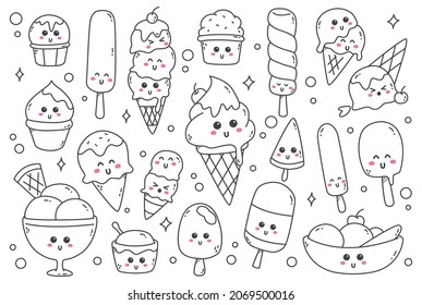 Set of Hand Drawn Ice Cream Doodles Line Art