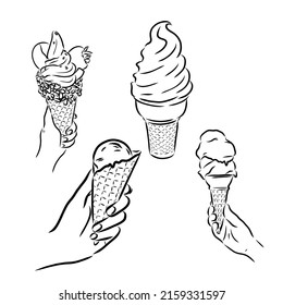 Set of hand drawn ice cream cones and bars
