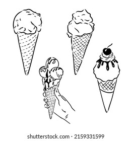 Set of hand drawn ice cream cones and bars