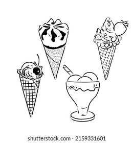 Set of hand drawn ice cream cones and bars