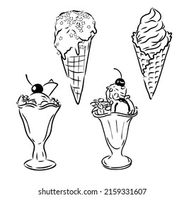 Set of hand drawn ice cream cones and bars