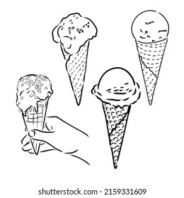 Set of hand drawn ice cream cones and bars