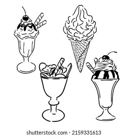 Set of hand drawn ice cream cones and bars