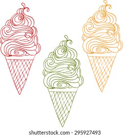 Set of hand drawn ice cream illustrations. Outline ice cream sketchy drawings