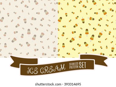 Set of hand drawn ice cream vintage pattern. Cute cartoon retro ice cream background for your design.