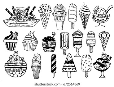 Set of hand drawn ice cream isolated on white background. Vector illustration