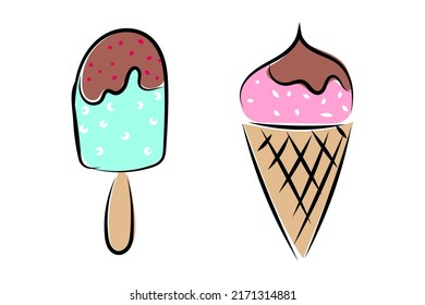 A set of hand drawn ice creams isolated on white background.