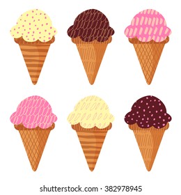 Set of hand drawn ice creams, textured artistic design, isolated vector objects