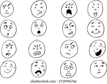 Set Doodled Cartoon Faces Variety Expressions Stock Vector (Royalty ...