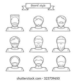 Set of hand drawn icons with cartoon men in beard style