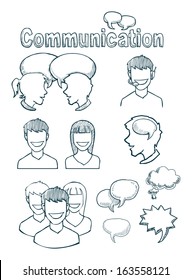 set of hand drawn icons, communication, vector illustration