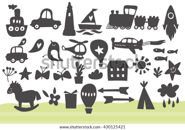 Set of hand drawn icons\
and elements