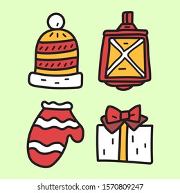 Set of hand drawn icons for merry christmas and new year. Vector illustrations for greeting card, stickers design. 