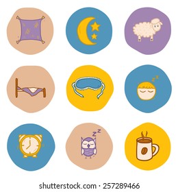 Set of hand drawn icons on sleep theme for your design