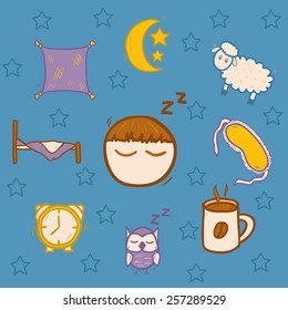Set of hand drawn icons on sleep theme for your design