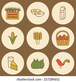 Set of hand drawn icons on farm products theme for your design