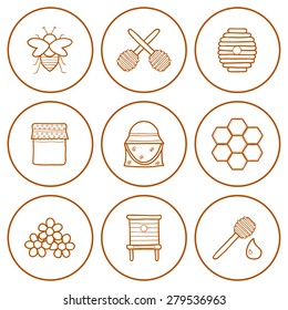 Set of hand drawn icons on beekeeping theme for your design
