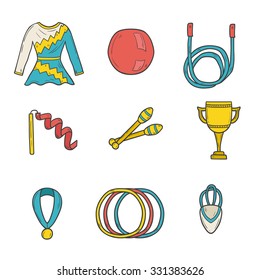 Set of hand drawn icons on gymnastics theme