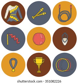 Set of hand drawn icons on gymnastics theme