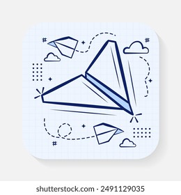 Set of hand drawn icons of paper airplanes in Doodle style