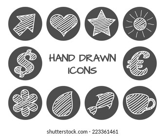 Set of hand drawn icons. Vector icons collection