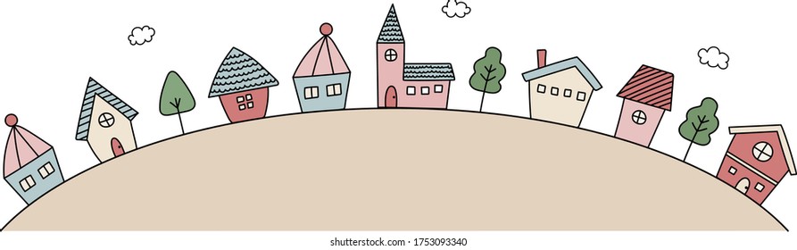 set of hand drawn illustration of town.