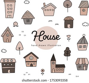set of hand drawn illustration of town.