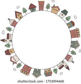 set of hand drawn illustration of town.