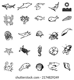 set of hand drawn illustrations of animals.