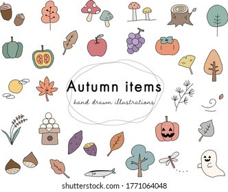 Conjunto de ilustraciones a mano de elementos de otoño