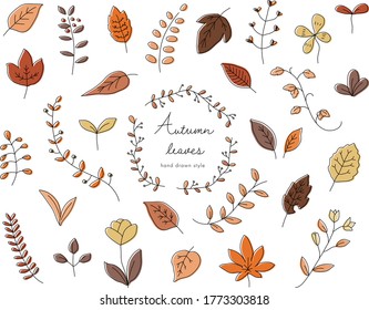 Set of hand drawn illustrations of autumn leaves