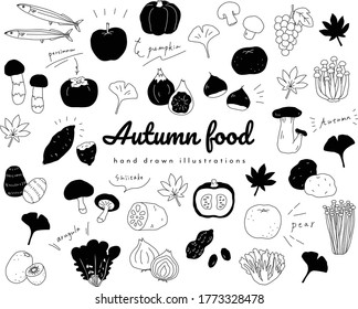 Set of hand drawn illustrations of autumn foods