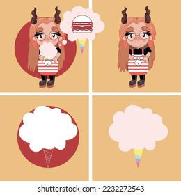 Conjunto de ilustraciones a mano de caracol y caramelos de algodón.
