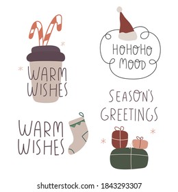 Set of hand drawn illustrations for Christmas. Great for greeting cards design. 