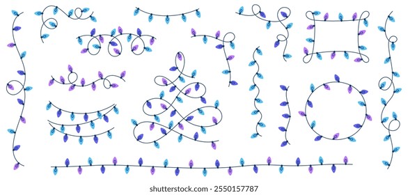 Set of hand drawn illustrations of colorful Christmas lights for creating festive designs