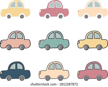 Conjunto de ilustraciones de coches lindos dibujadas a mano