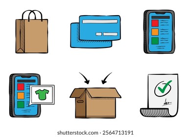 Set of hand drawn illustrations elements with a business theme for presentation, web, graphic design, or icon needs 