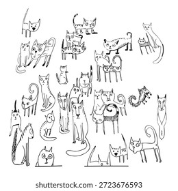 Set von handgezeichneten Illustrationen von lustigen Katzen