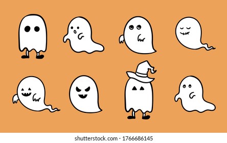 Conjunto de ilustraciones de fantasmas dibujadas a mano