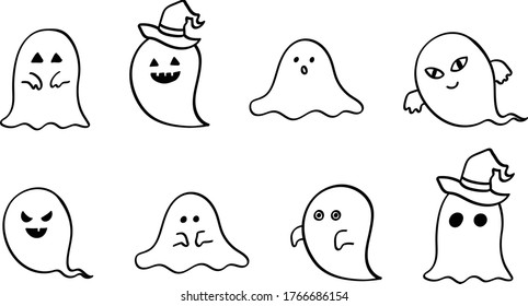 Whisper Ghost Hand Draw Set Ghost Stock Vector (Royalty Free) 1222356862