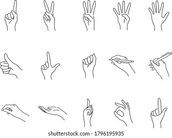 Set of hand drawn illustrations of hands in different poses