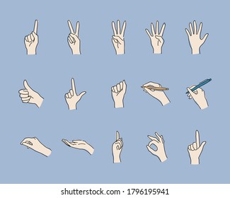 Set of hand drawn illustrations of hands in different poses