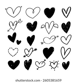 Set of hand drawn illustrations of hearts. Design element for logo, label, sign, badge. Vector illustration