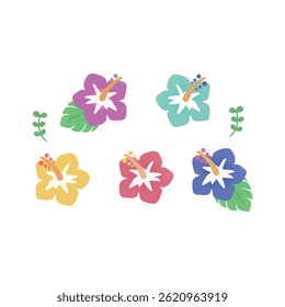 Set of hand drawn illustrations of hibiscus