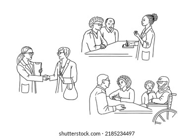 Set Hand Drawn Illustrations Patients Talking Stock Vector (Royalty ...