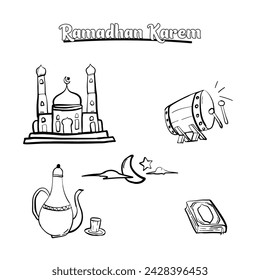 set of hand drawn illustrations ramadhan kareem