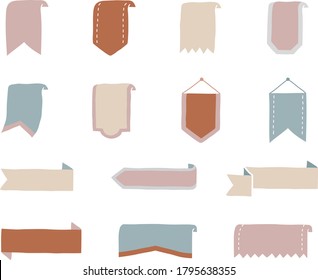 Conjunto de ilustraciones a mano de cintas y colgantes