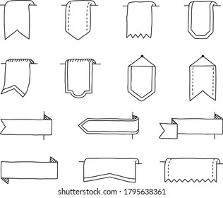 Set of hand drawn illustrations of ribbons and pennants