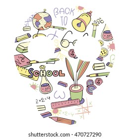 set hand drawn illustrations of school life and study